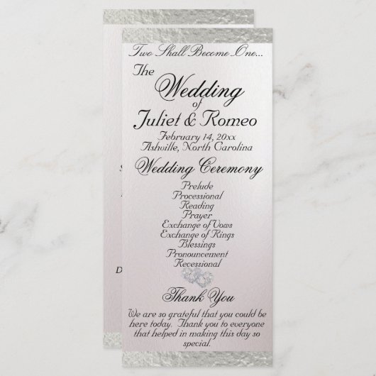 Elegantes Script & Ribbon - White/Silver Wedding Programm (Vorne/Hinten)