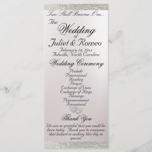 Elegantes Script & Ribbon - White/Silver Wedding Programm (Vorderseite)
