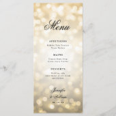 Elegantes Script Romantic Wedding Gold Bokeh Light Menükarte (Vorderseite)