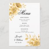 Elegantes Script Romantic Wedding Gold Floral Menükarte (Vorderseite)