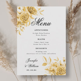 Elegantes Script Romantic Wedding Gold Floral Menükarte