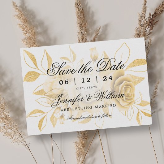 Elegantes Script Romantic Wedding Gold Floral Save The Date