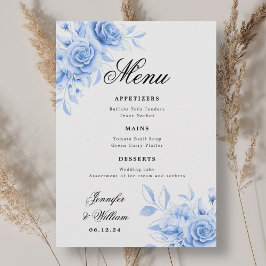 Elegantes Script Romantic Wedding Navy Floral Menükarte