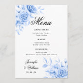 Elegantes Script Romantic Wedding Navy Floral Menükarte (Vorderseite)