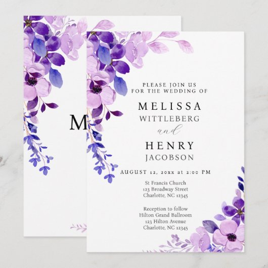 Elegantes Script Rosa Blume Einladung Hochzeit (Vorne/Hinten)