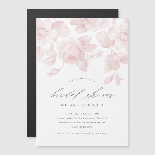 Elegantes Script Rosa Brautparty Magneteinladung (Vorne/Hinten)