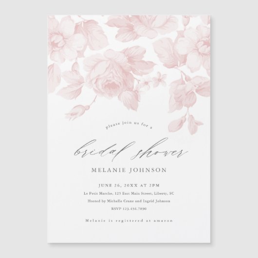 Elegantes Script Rosa Brautparty Magneteinladung (Vorderseite)