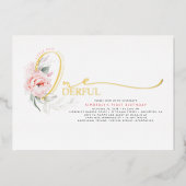 Elegantes Script Rosa Floral 1. Baby Girls Geburts Folieneinladung (Vorderseite)