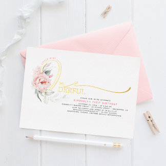 Elegantes Script Rosa Floral 1. Baby Girls Geburts Folieneinladung
