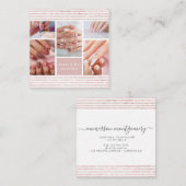 Elegantes Script Rosa Glitzer Foto Collage Nail Ar Quadratische Visitenkarte (Vorne/Hinten)