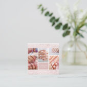 Elegantes Script Rosa Glitzer Foto Collage Nail Ar Quadratische Visitenkarte (Stehend Vorderseite)