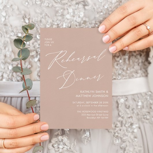 Elegantes Script Rosa Probe Dinner QR Rosa Einladung