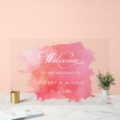 Elegantes Script Rosa Wasserfarbe Begrüßung Hochze Acrylschild (Hochzeit)