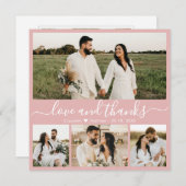 Elegantes Script Rosa Weiß 4 Foto Collage Hochzeit Dankeskarte (Vorne/Hinten)