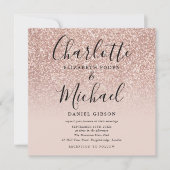 Elegantes Script Rose Gold Glitzer Wedding Foto Einladung (Vorderseite)