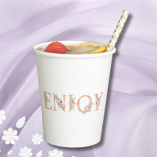 Elegantes Script Roses Floral Roses Brautparty Pappbecher