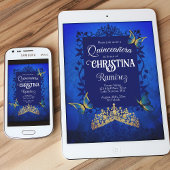 Elegantes Script, Royal Blue Quinceanera, Gold Tia Einladung