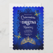 Elegantes Script, Royal Blue Quinceanera, Gold Tia Einladung (Vorderseite)