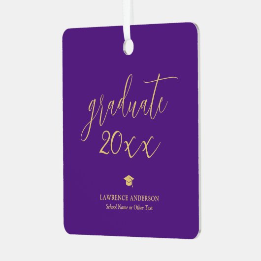 Elegantes Script Royal Lila 2024 Graduate Foto Ornament Aus Metall (Vorderseite links)