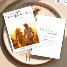 Elegantes Script Rustic Boho Sunset Foto Wedding