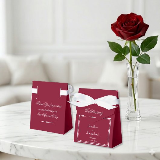 Elegantes Script Rustic Chic Burgundy Wedding Geschenkschachtel