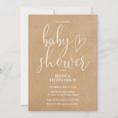 Elegantes Script Rustic Kraft Foto Baby Shower Einladung (Vorderseite)