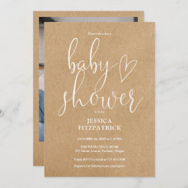 Elegantes Script Rustic Kraft Foto Baby Shower Einladung