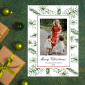 Elegantes Script Rustic Pine Boho Foto Weihnachten