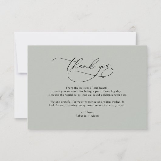 Elegantes Script Rustic Sage Green Wedding Foto Dankeskarte (Rückseite)