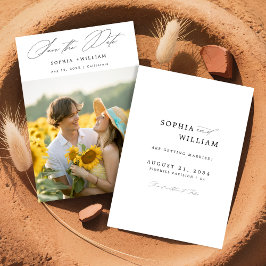 Elegantes Script Rustic Sunflower Foto Boho Weddin Save The Date