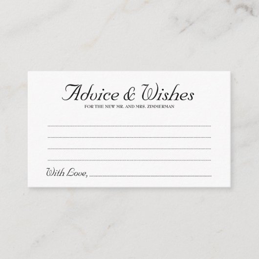 Elegantes Script Rustic Wedding Advice & Wishings  Hinweiskarte (Vorderseite)