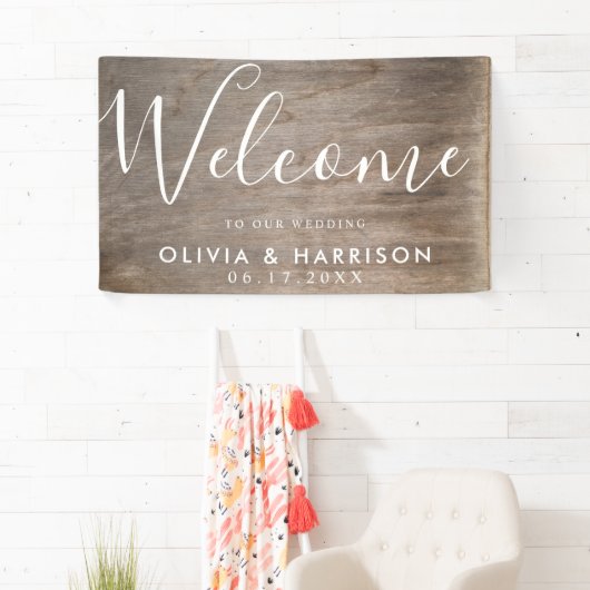 Elegantes Script Rustic Wedding Welcome Sign Banne Banner (Insitu)