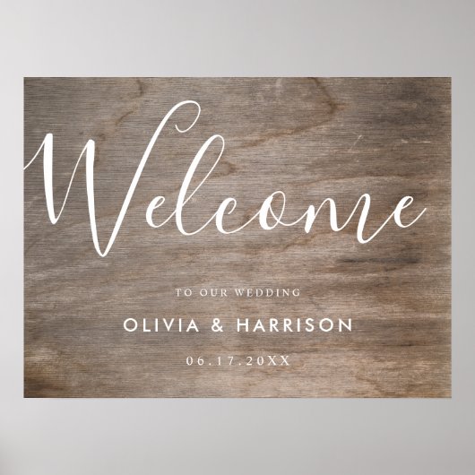 Elegantes Script Rustic Wedding Welcome Sign Poster (Vorne)