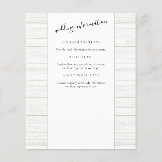 Elegantes Script Rustic Wood Guest Information (Vorderseite)
