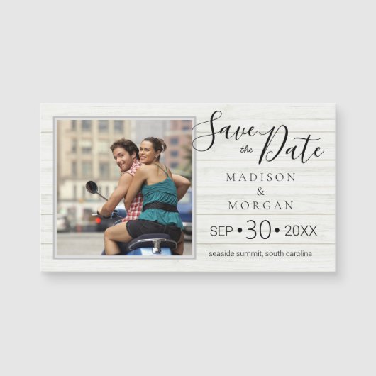 Elegantes Script Rustic Wood Modern Foto Magnet (Vorderseite)