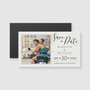 Elegantes Script Rustic Wood Modern Foto Magnet