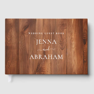 Elegantes Script Rustic Wood Wedding Gästebuch