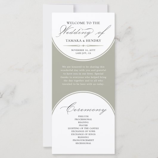 Elegantes Script Sage Green Arch Wedding Programm (Vorderseite)