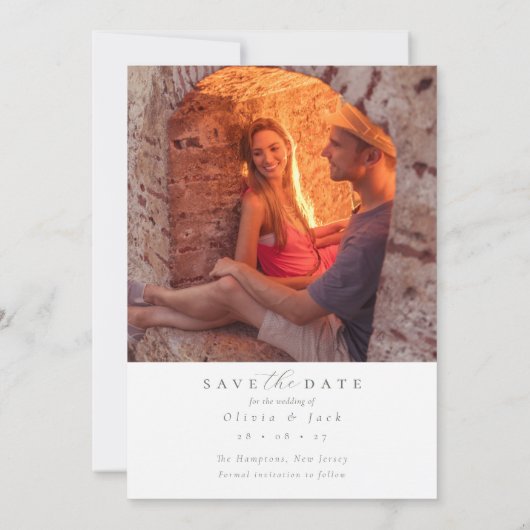 Elegantes Script Sage Green Foto Hochzeit Save The Date (Rückseite)