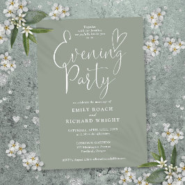 Elegantes Script Sage Green Wedding Abend Party Einladung