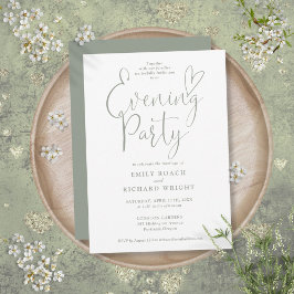 Elegantes Script Sage Green Wedding Abend Party Einladung