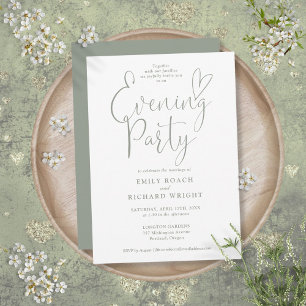 Elegantes Script Sage Green Wedding Abend Party Einladung