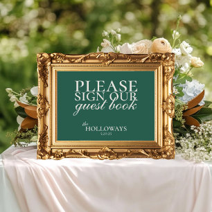 Elegantes Script Sage Green Wedding Guestbook Poster