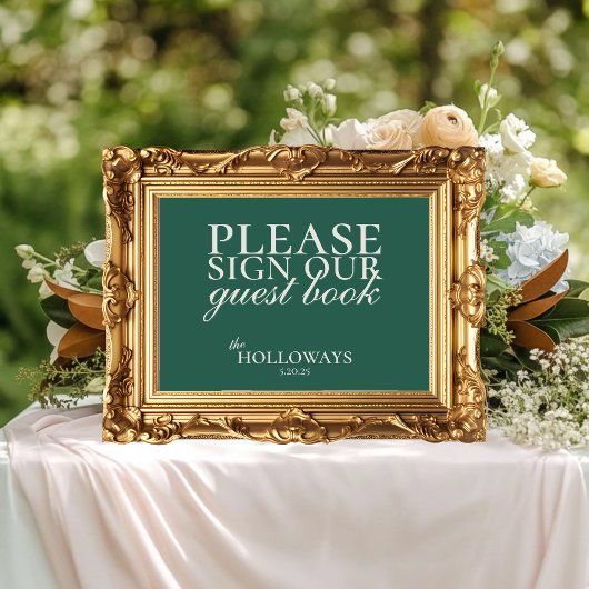 Elegantes Script Sage Green Wedding Guestbook Poster