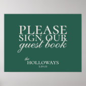 Elegantes Script Sage Green Wedding Guestbook Poster (Vorne)