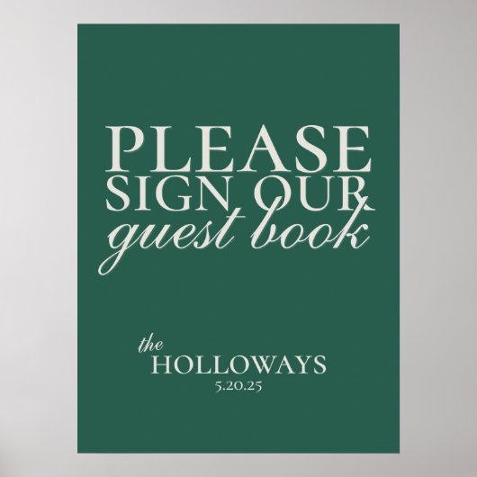 Elegantes Script Sage Green Wedding Guestbook Poster (Vorne)