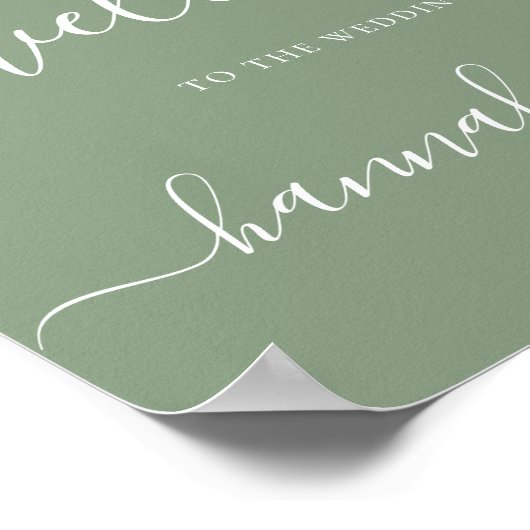 Elegantes Script Sage Green Wedding Willkommenszei Poster (Ecke)