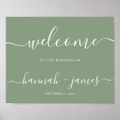 Elegantes Script Sage Green Wedding Willkommenszei Poster (Vorne)