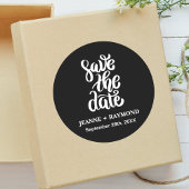 Elegantes Script Save the Date Boho Black Wedding Runder Aufkleber