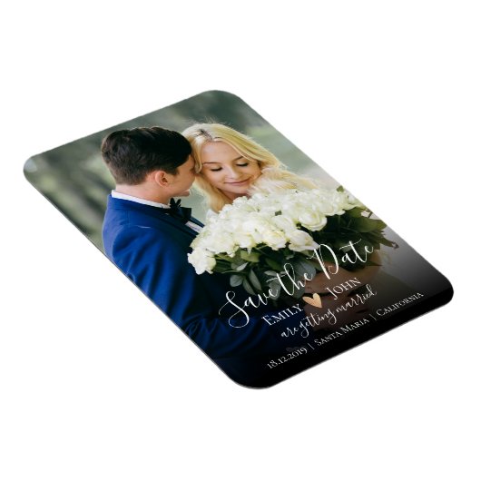Elegantes Script Save the Date Flexibles Foto Magn Magnet (Rechte Seite)